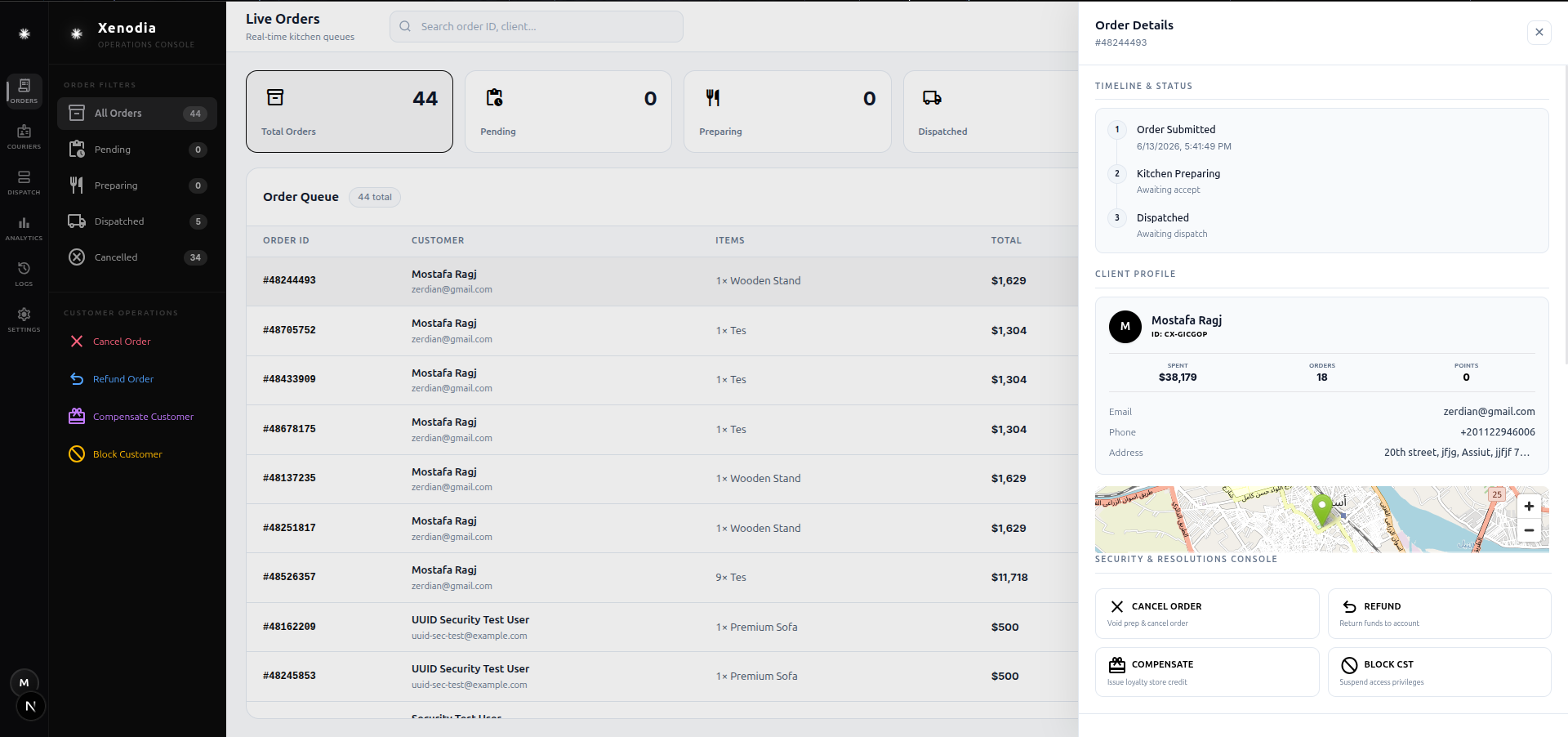 X-Ops Kitchen Operations Console — live order queue and ticket management
